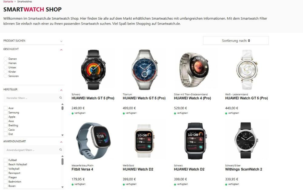 Smartwatch.de Screenshot Shop
